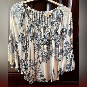 Lovestitch Women's Floral Blouse - Cream and Blue - Size Small